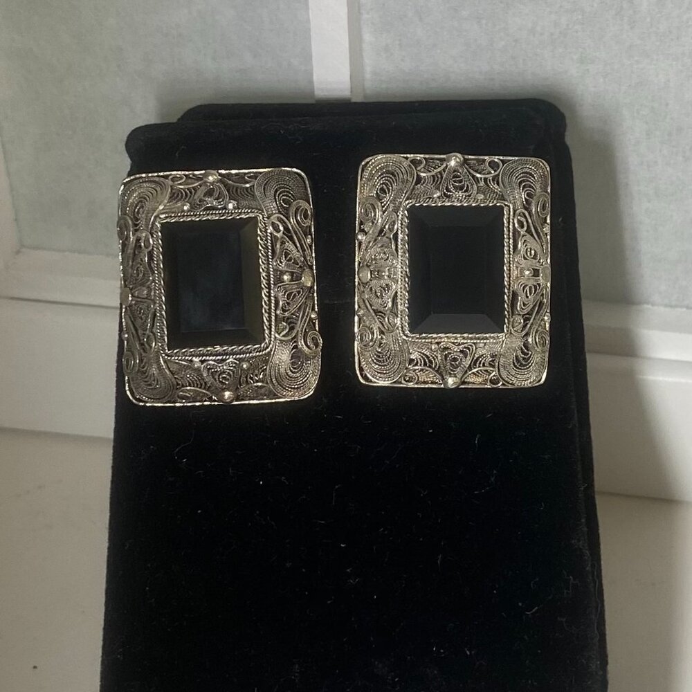 Barbara Garwood  Sterling Silver Earrings Collectable Mongolian Art